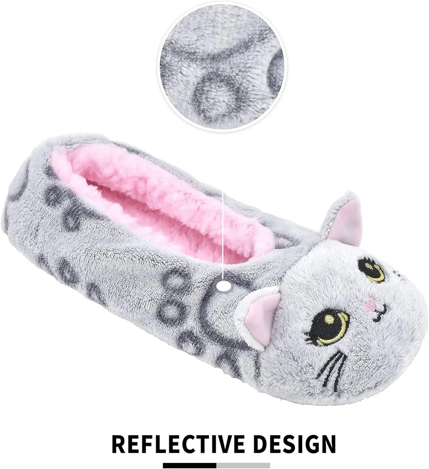 Panda Bros Slipper Socks With Non-Slip Grippers, Cute Fuzzy Warm Cat Animal House Slippers