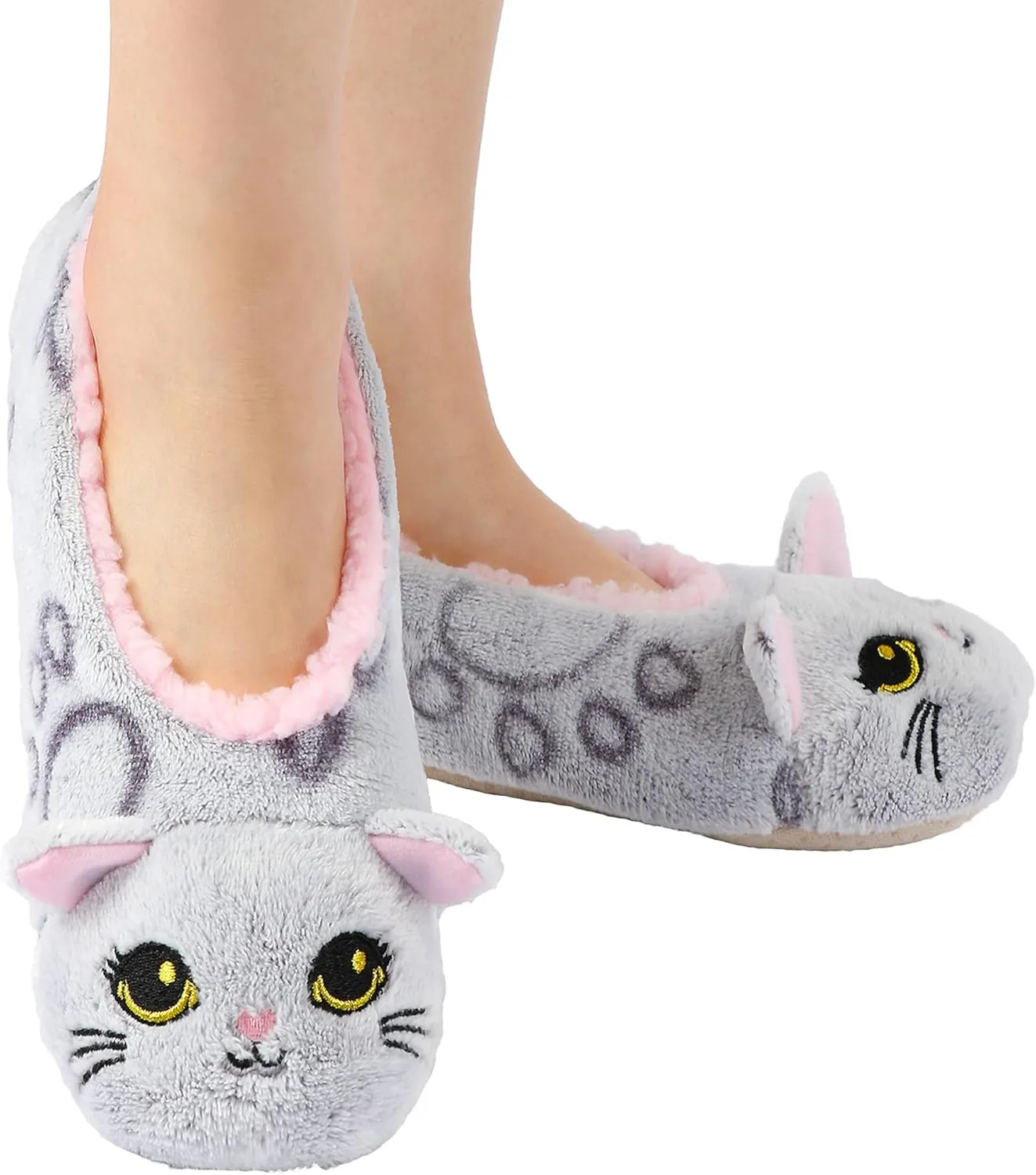 Panda Bros Slipper Socks With Non-Slip Grippers, Cute Fuzzy Warm Cat Animal House Slippers