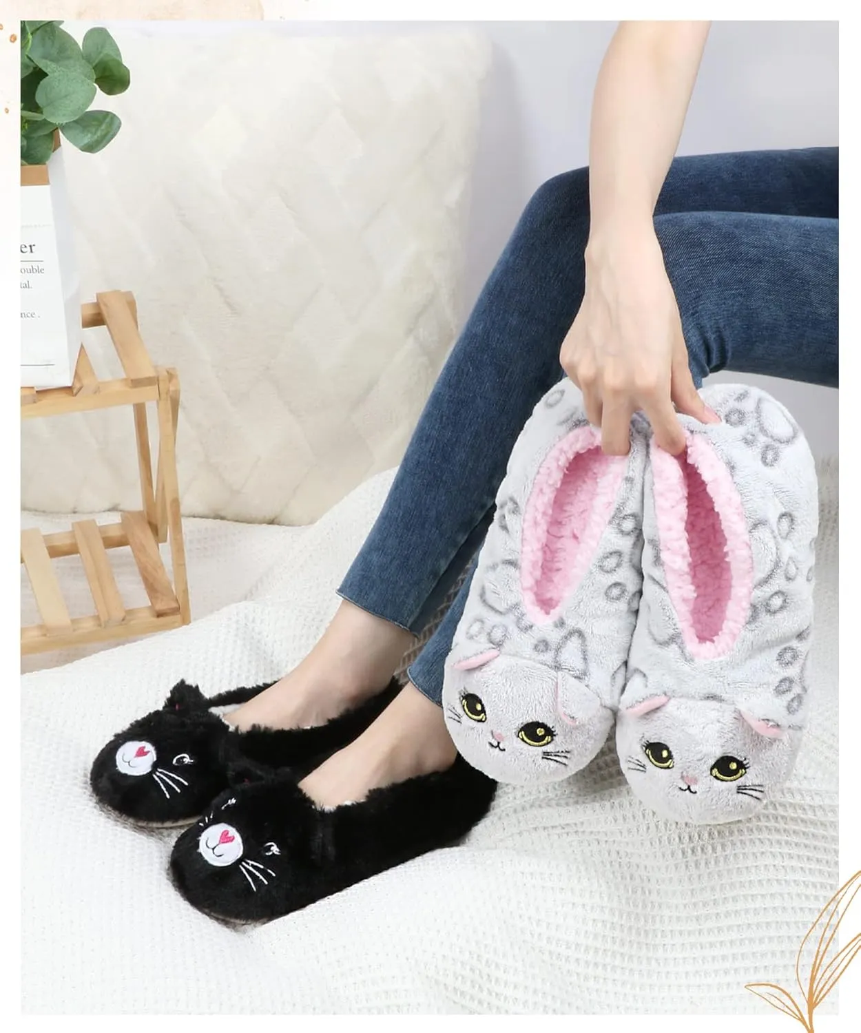 Panda Bros Slipper Socks With Non-Slip Grippers, Cute Fuzzy Warm Cat Animal House Slippers