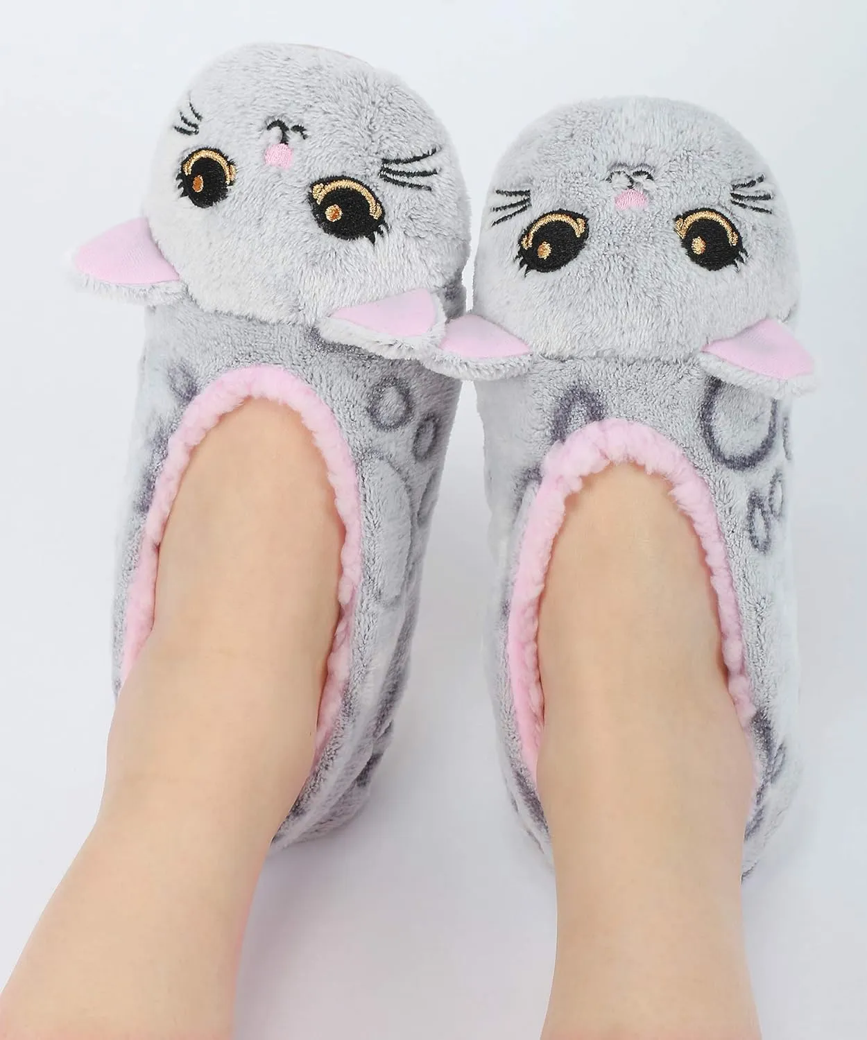 Panda Bros Slipper Socks With Non-Slip Grippers, Cute Fuzzy Warm Cat Animal House Slippers