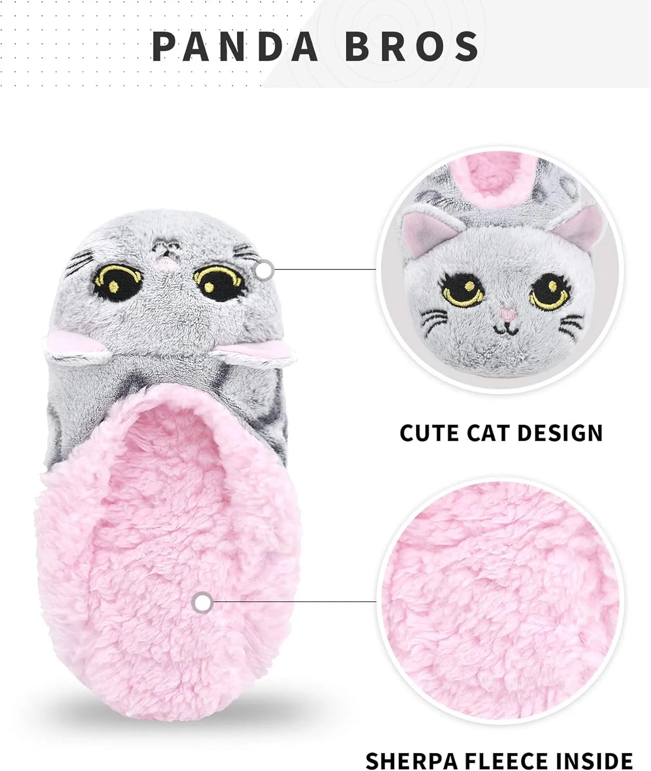 Panda Bros Slipper Socks With Non-Slip Grippers, Cute Fuzzy Warm Cat Animal House Slippers