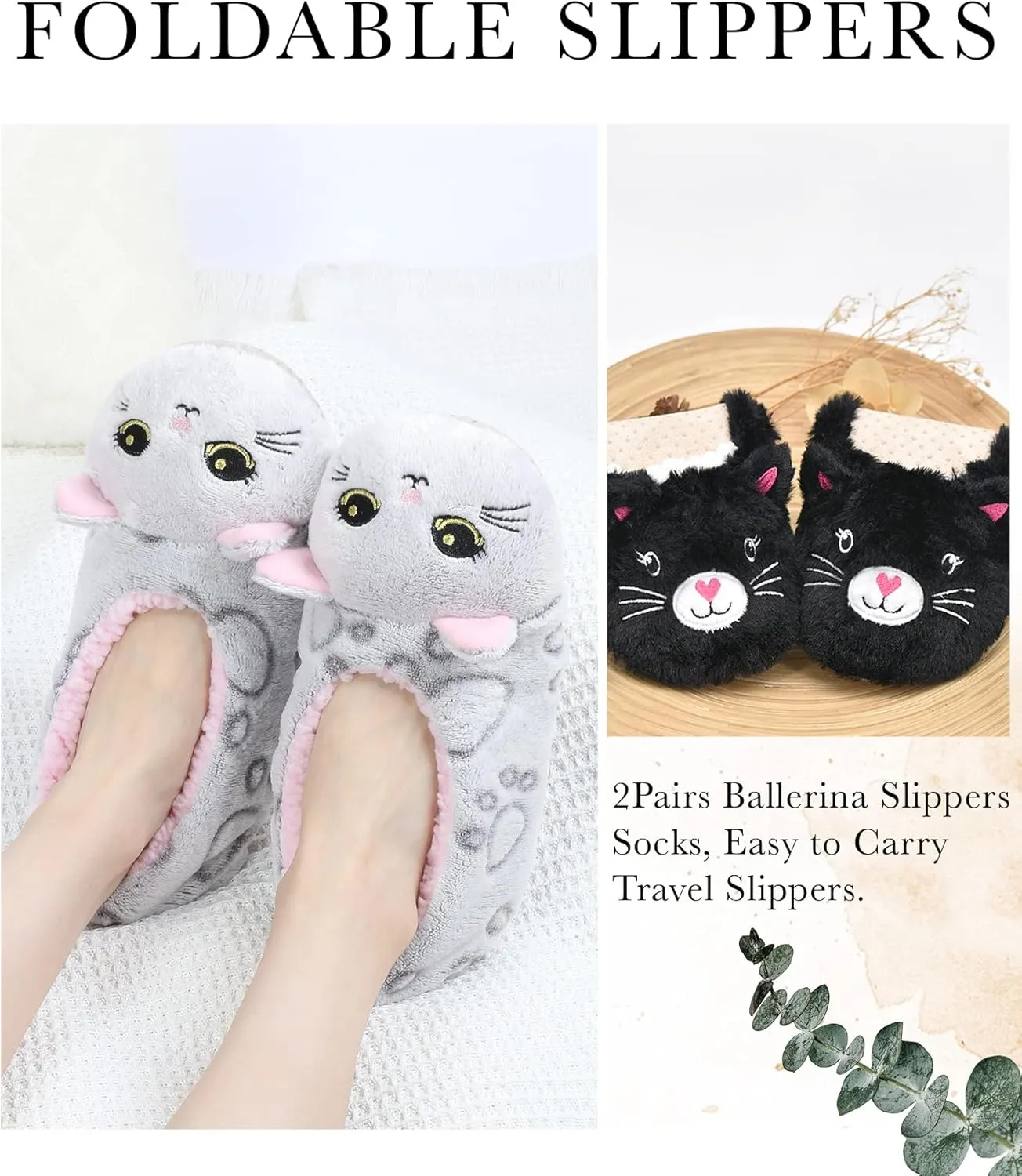 Panda Bros Slipper Socks With Non-Slip Grippers, Cute Fuzzy Warm Cat Animal House Slippers