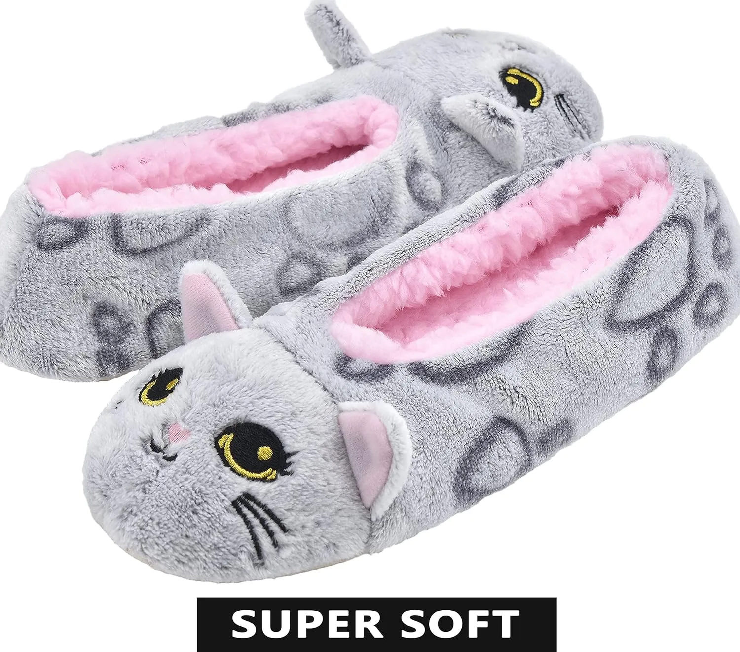 Panda Bros Slipper Socks With Non-Slip Grippers, Cute Fuzzy Warm Cat Animal House Slippers
