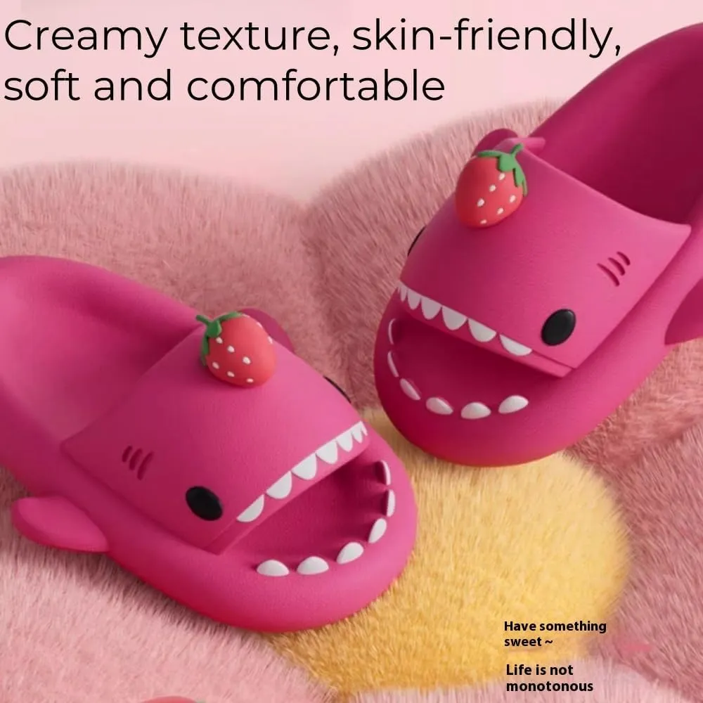 Panda Shark Slides，Strawberry Shark Slides，Unisex Soft Sole Cute Cartoon Non-slip Indoor And Outdoor Shark Slippers.