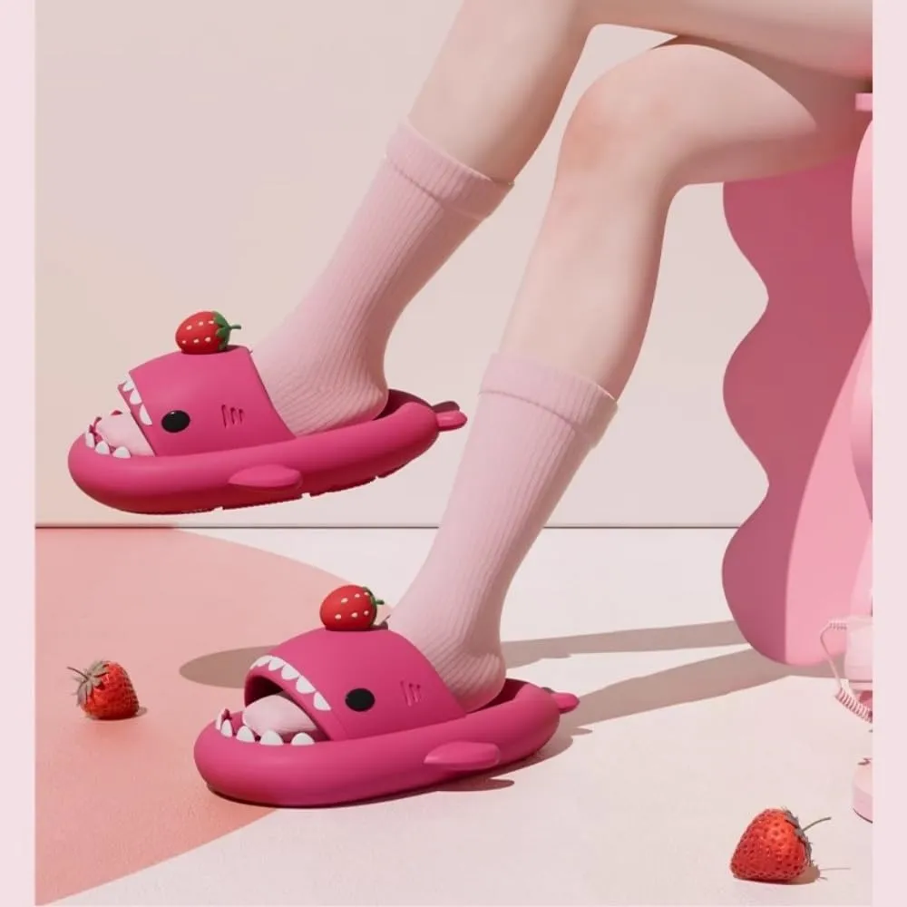 Panda Shark Slides，Strawberry Shark Slides，Unisex Soft Sole Cute Cartoon Non-slip Indoor And Outdoor Shark Slippers.