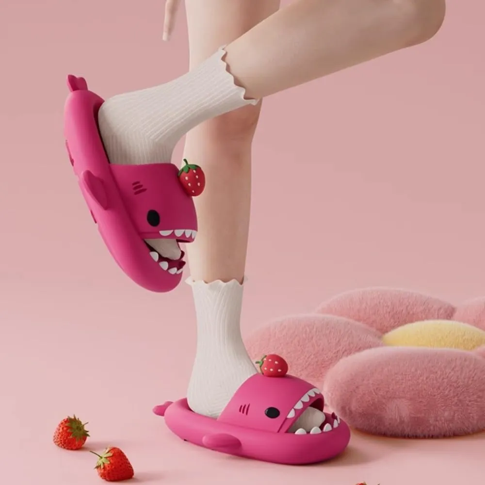 Panda Shark Slides，Strawberry Shark Slides，Unisex Soft Sole Cute Cartoon Non-slip Indoor And Outdoor Shark Slippers.