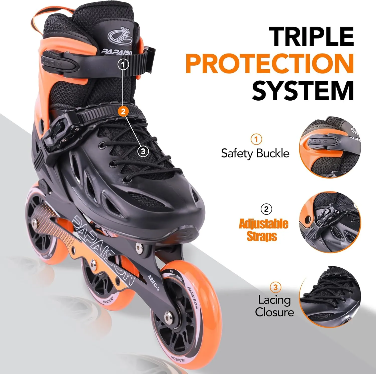 PAPAISON Adult Adjustable Inline Skates for Men Women with 3 100mm Wheels, Outdoor Blades Female Male Fitness Speed Racing Skates, Roller Skates for Teens Boys Girls