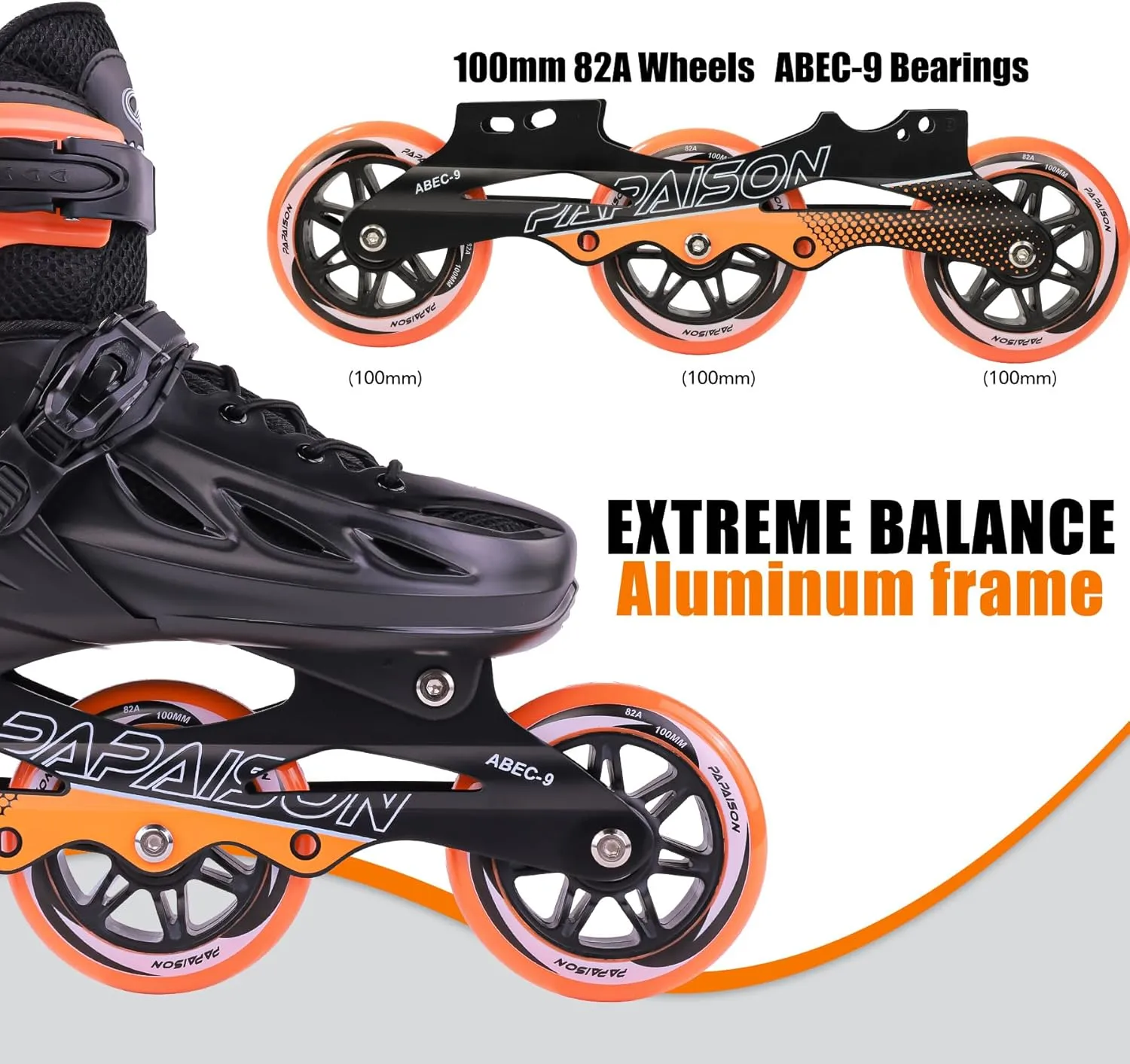 PAPAISON Adult Adjustable Inline Skates for Men Women with 3 100mm Wheels, Outdoor Blades Female Male Fitness Speed Racing Skates, Roller Skates for Teens Boys Girls