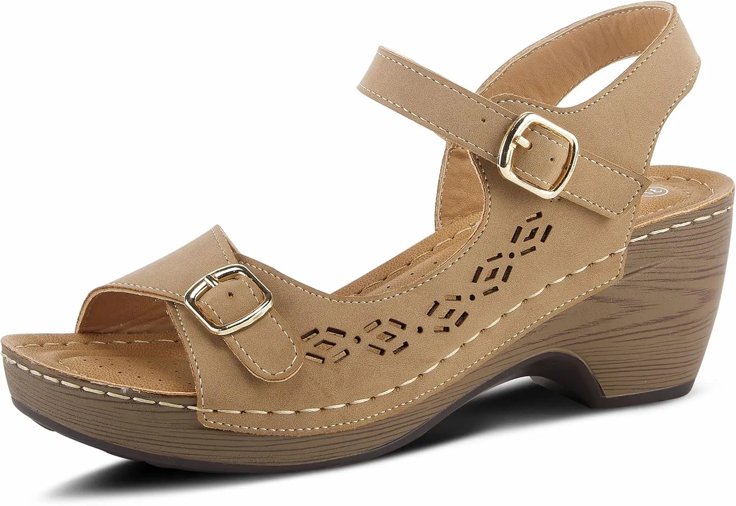 PATRIZIA Spring Step Shantay Wedge Sandals for Women - Ladies Sandals with ankle strap buckle closures - Womens Casuals Sandals for Outdoor
