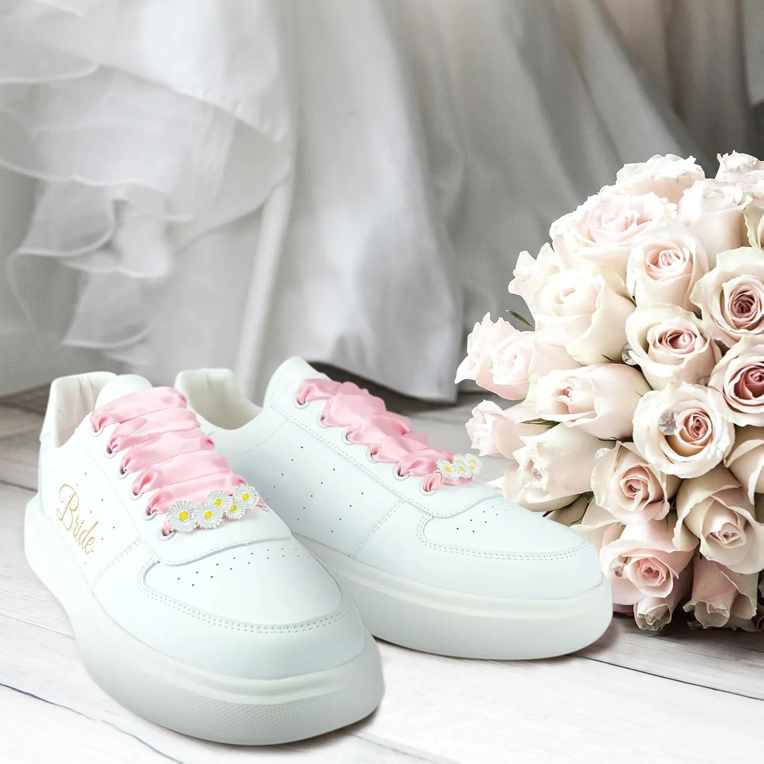 Personalized Sneakers Shoes for Bride Wedding Custom Party Monogrammed Low Top Breathable Shoes, White