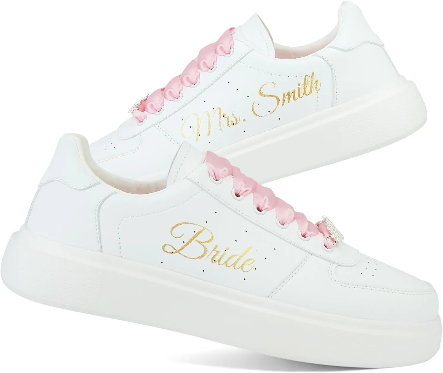 Personalized Sneakers Shoes for Bride Wedding Custom Party Monogrammed Low Top Breathable Shoes, White