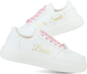 Personalized Sneakers Shoes for Bride Wedding Custom Party Monogrammed Low Top Breathable Shoes, White