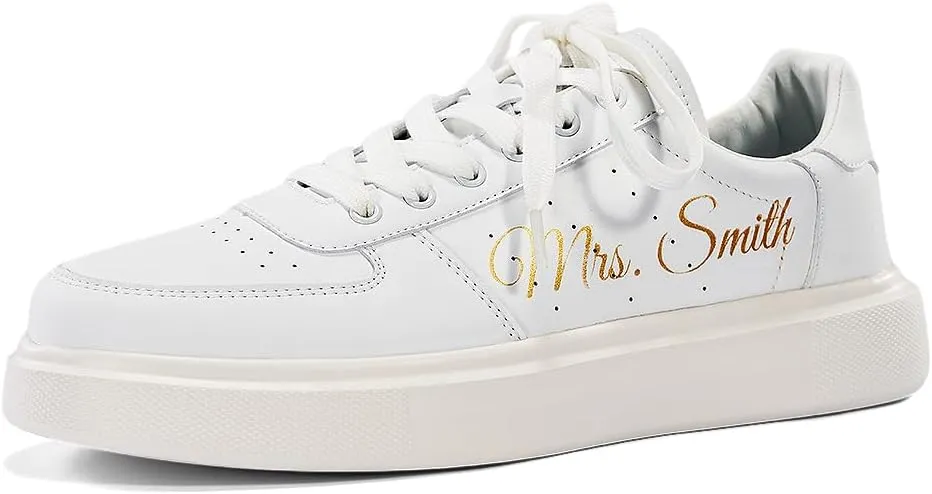 Personalized Sneakers Shoes for Bride Wedding Custom Party Monogrammed Low Top Breathable Shoes, White