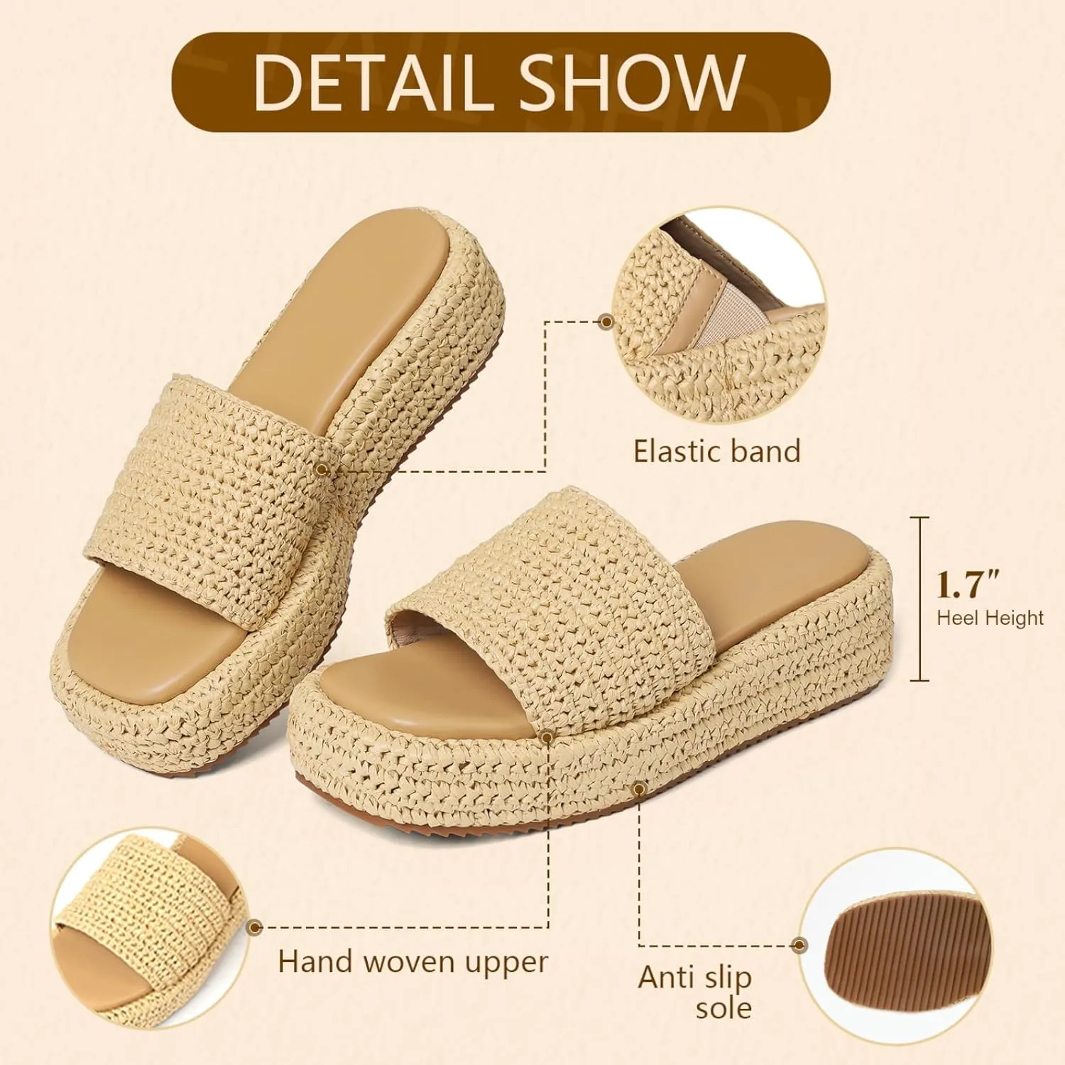 Platform Slip on Espadrille Sandals for Women Wedges Slides Bohemia Sandals Flatform Open Toe Beach Sandals