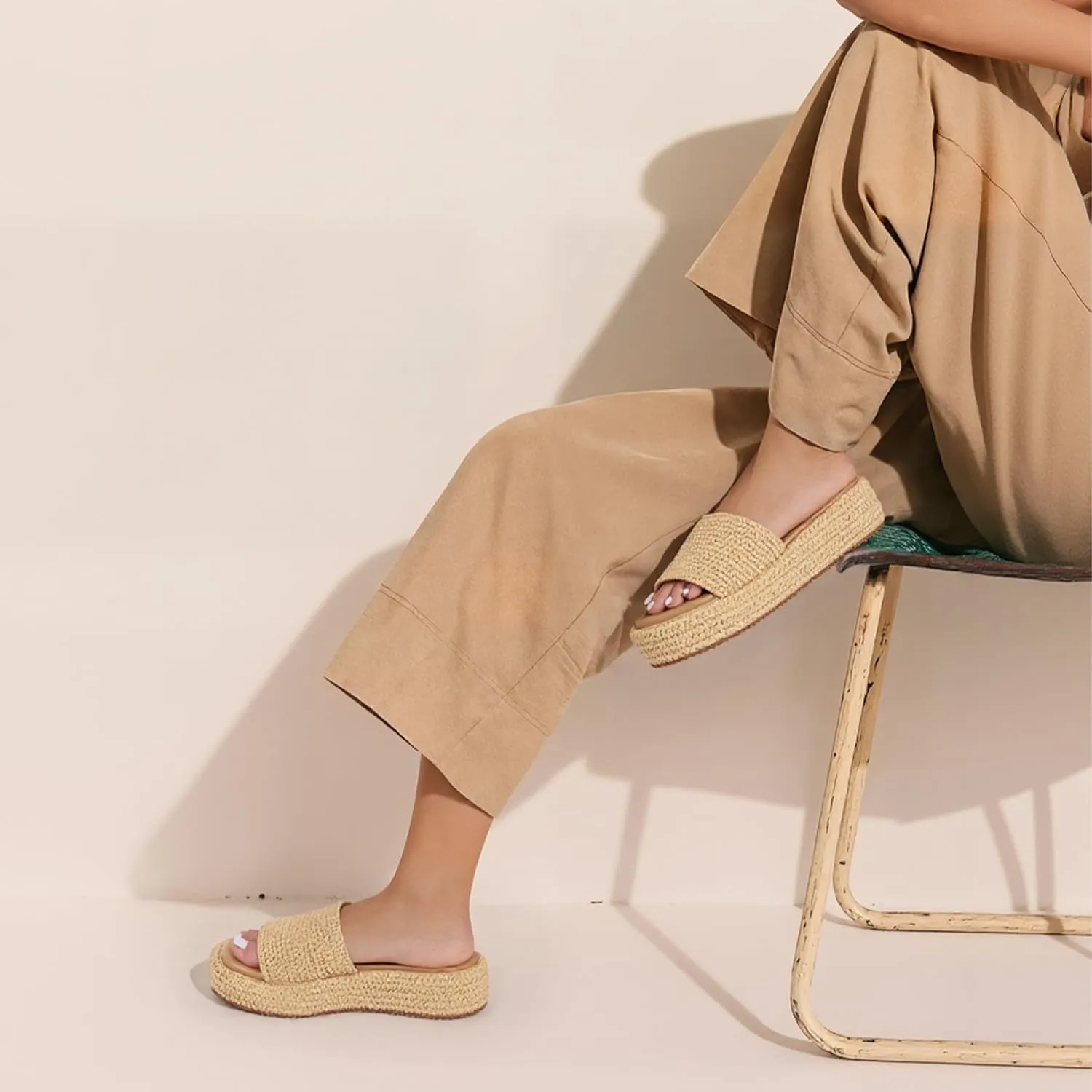 Platform Slip on Espadrille Sandals for Women Wedges Slides Bohemia Sandals Flatform Open Toe Beach Sandals