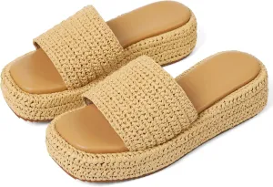 Platform Slip on Espadrille Sandals for Women Wedges Slides Bohemia Sandals Flatform Open Toe Beach Sandals