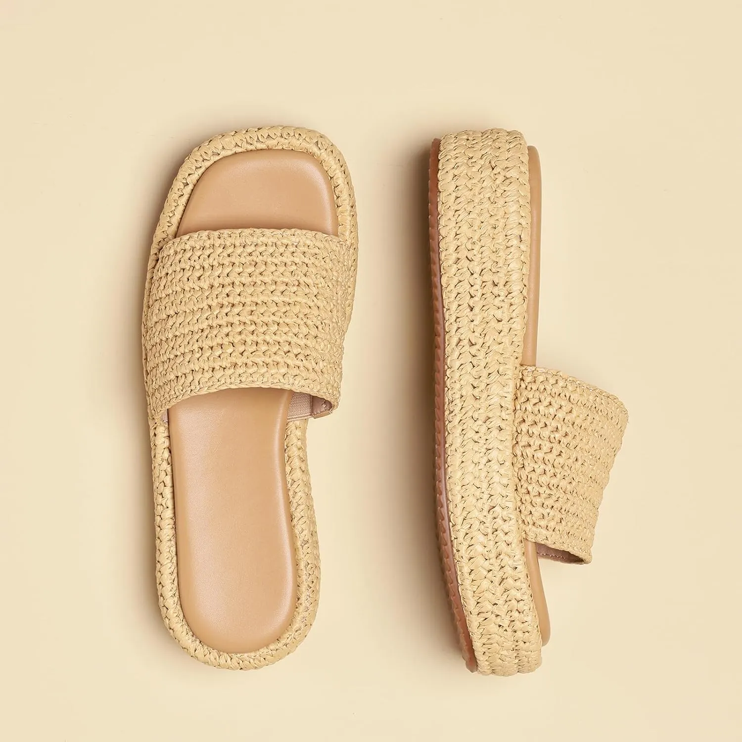 Platform Slip on Espadrille Sandals for Women Wedges Slides Bohemia Sandals Flatform Open Toe Beach Sandals
