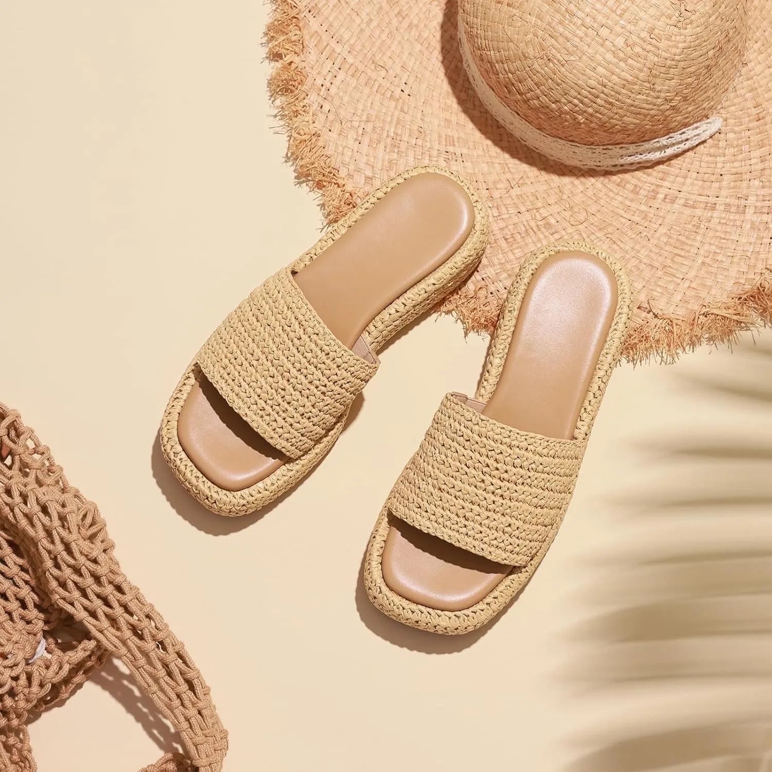 Platform Slip on Espadrille Sandals for Women Wedges Slides Bohemia Sandals Flatform Open Toe Beach Sandals