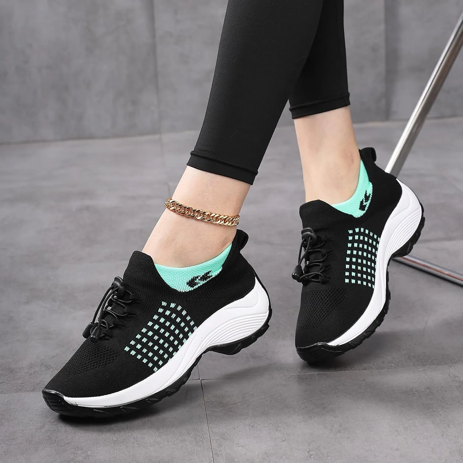 Platform Sneakers for Women Comfort Wear Orthowear Shoes Casual Mesh Breathable Streach Comfortwear Orthopedic Shoes Comfortable Slip-On Running Jogging Shoe with Arch Support