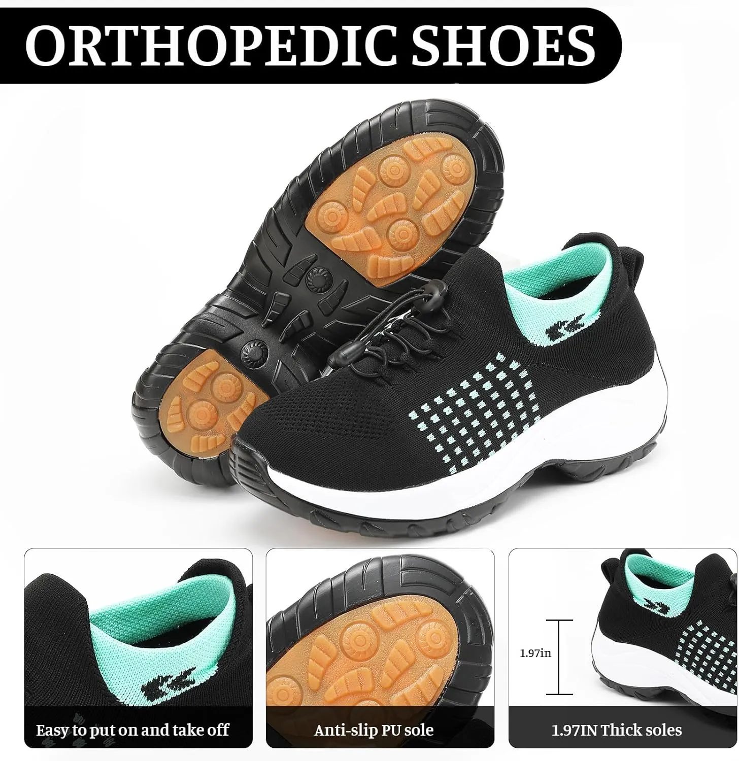 Platform Sneakers for Women Comfort Wear Orthowear Shoes Casual Mesh Breathable Streach Comfortwear Orthopedic Shoes Comfortable Slip-On Running Jogging Shoe with Arch Support