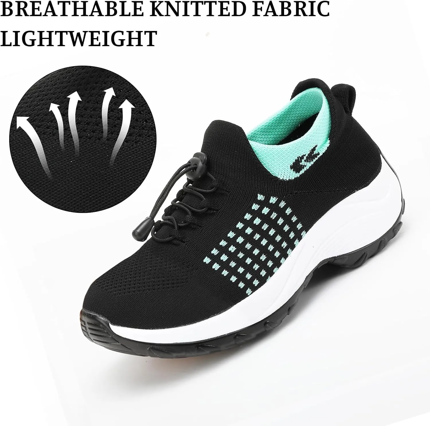 Platform Sneakers for Women Comfort Wear Orthowear Shoes Casual Mesh Breathable Streach Comfortwear Orthopedic Shoes Comfortable Slip-On Running Jogging Shoe with Arch Support