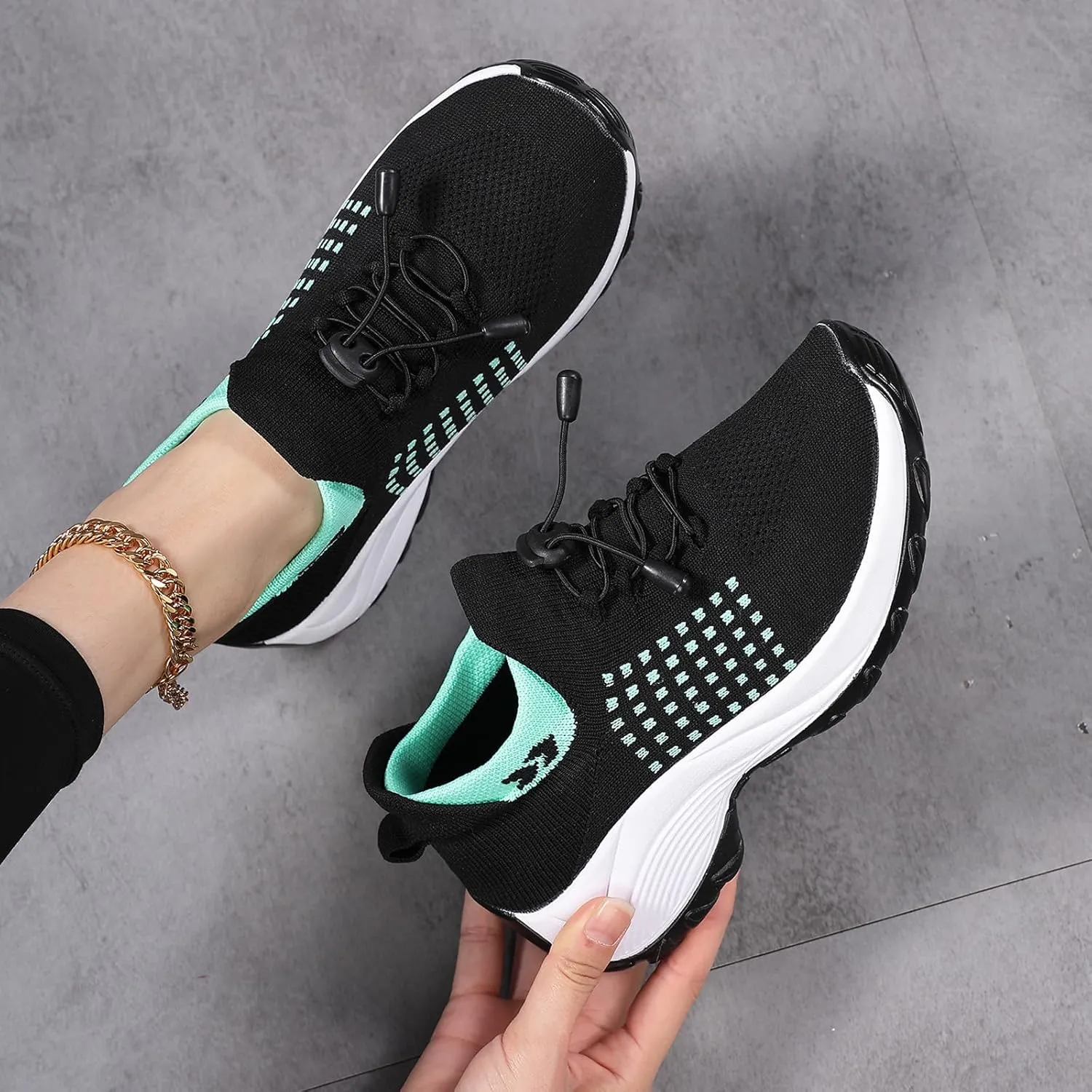 Platform Sneakers for Women Comfort Wear Orthowear Shoes Casual Mesh Breathable Streach Comfortwear Orthopedic Shoes Comfortable Slip-On Running Jogging Shoe with Arch Support
