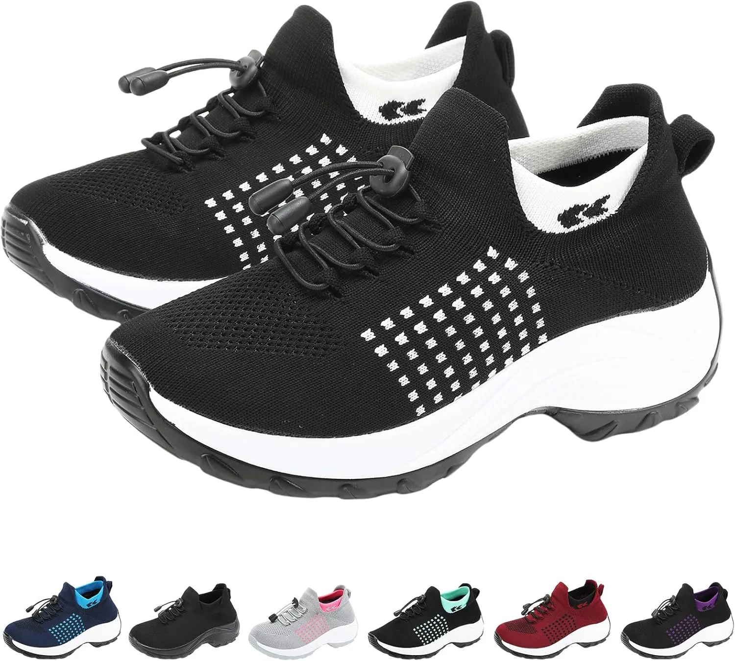 Platform Sneakers for Women Comfort Wear Orthowear Shoes Casual Mesh Breathable Streach Comfortwear Orthopedic Shoes Comfortable Slip-On Running Jogging Shoe with Arch Support