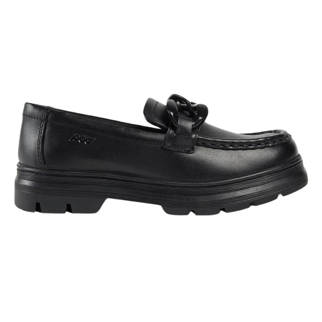 POD Mina Girls Leather Loafer School Shoes - Black