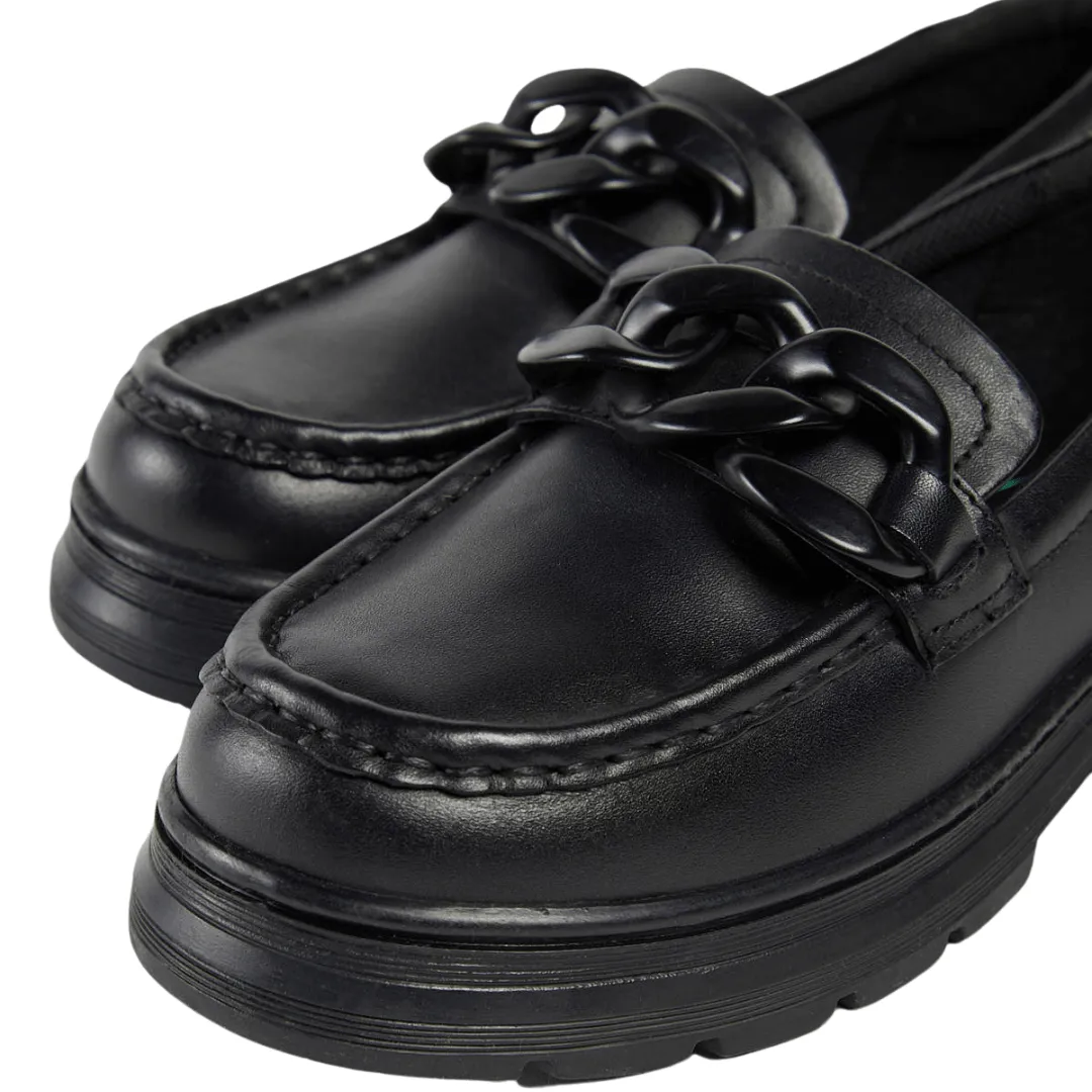POD Mina Girls Leather Loafer School Shoes - Black