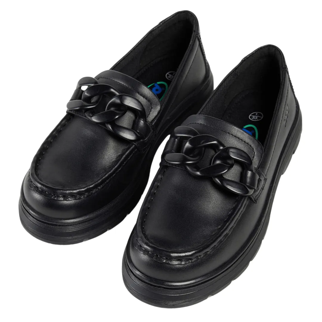 POD Mina Girls Leather Loafer School Shoes - Black