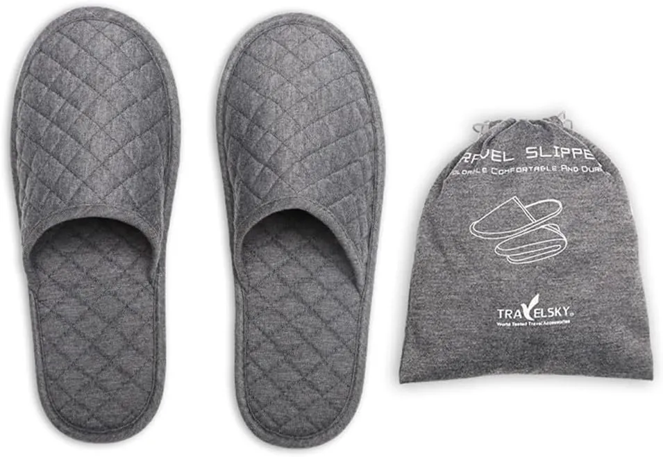 Portable Travel Slippers Cotton Spa Foldable Slippers Closed Toe Slipper Non-Slip Hotel House Slipper with Bag for Trip Home