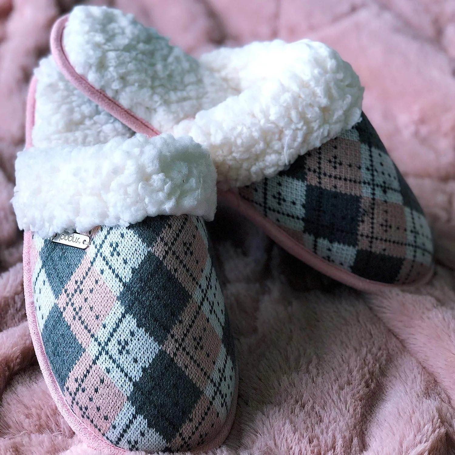 Pudus Women's Cozy House Slippers with Memory Foam & Extra-Plush Fleece Lining