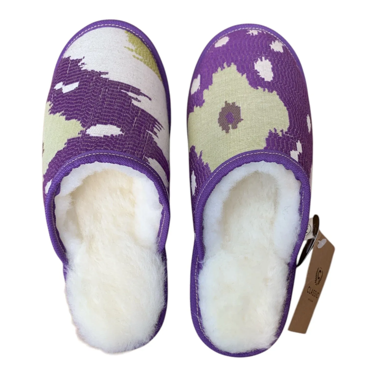 Purple Ikat Large White Slippers