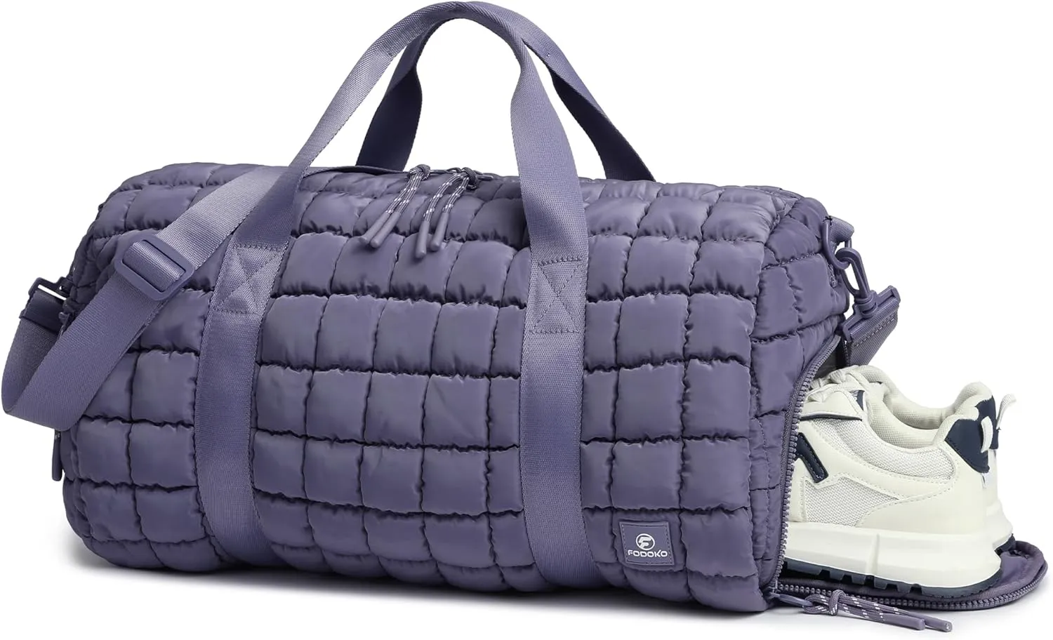 Quilted Duffel Bag for Women, Puffer Gym Duffle Bag with Shoe Compartment Lightweight Large Crossbody Sport Bag Travel Tote Mistviolet