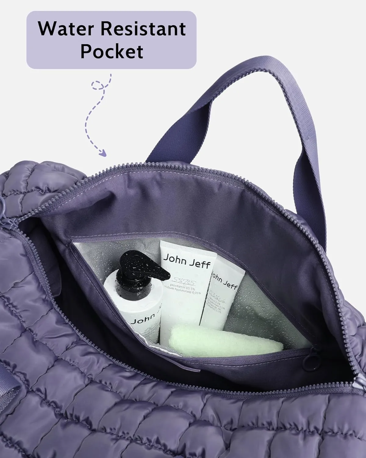 Quilted Duffel Bag for Women, Puffer Gym Duffle Bag with Shoe Compartment Lightweight Large Crossbody Sport Bag Travel Tote Mistviolet