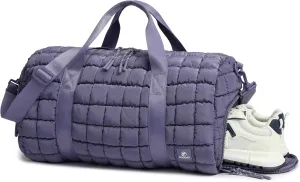 Quilted Duffel Bag for Women, Puffer Gym Duffle Bag with Shoe Compartment Lightweight Large Crossbody Sport Bag Travel Tote Mistviolet