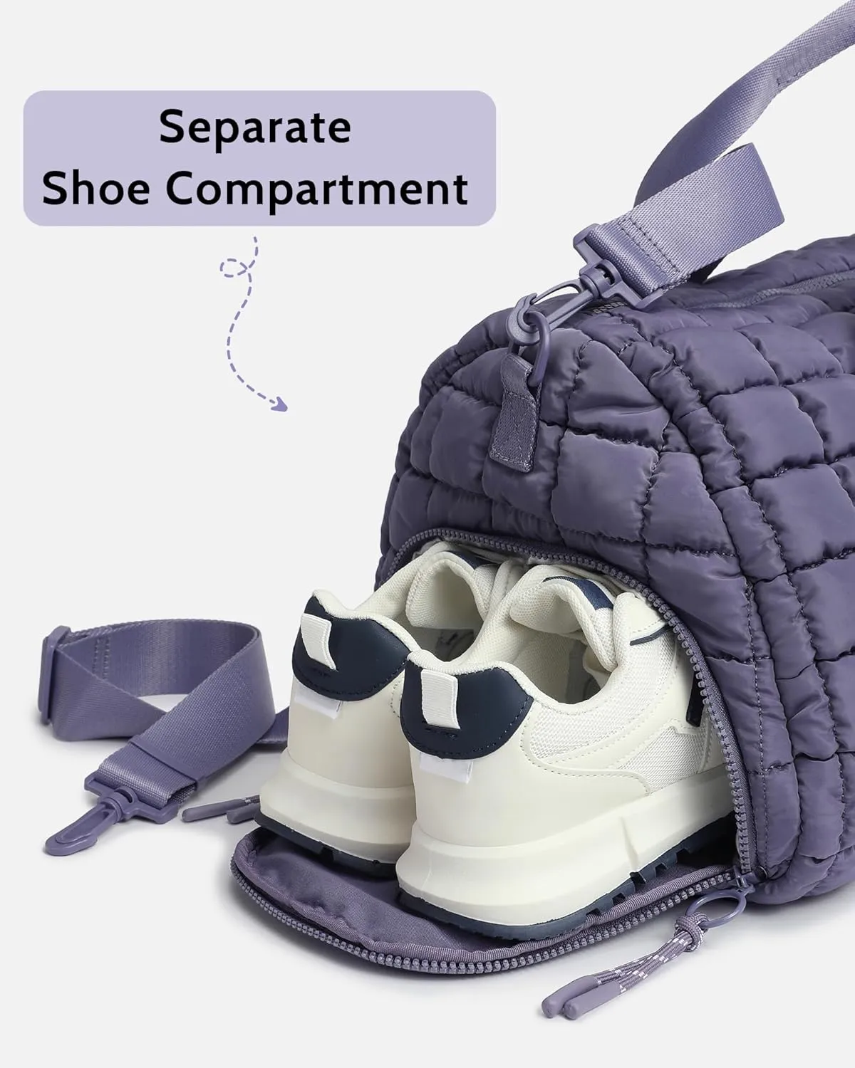Quilted Duffel Bag for Women, Puffer Gym Duffle Bag with Shoe Compartment Lightweight Large Crossbody Sport Bag Travel Tote Mistviolet