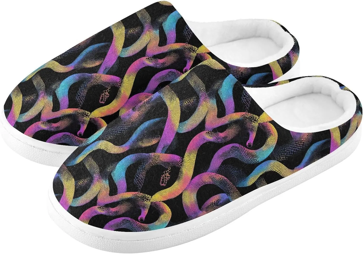 Rainbow Pastel Black Snakes Slippers for Women Men Indoor Slippers Memory Foam Fuzzy Slippers House Shoes for Indoor Outdoor Size 6/7 214B7154