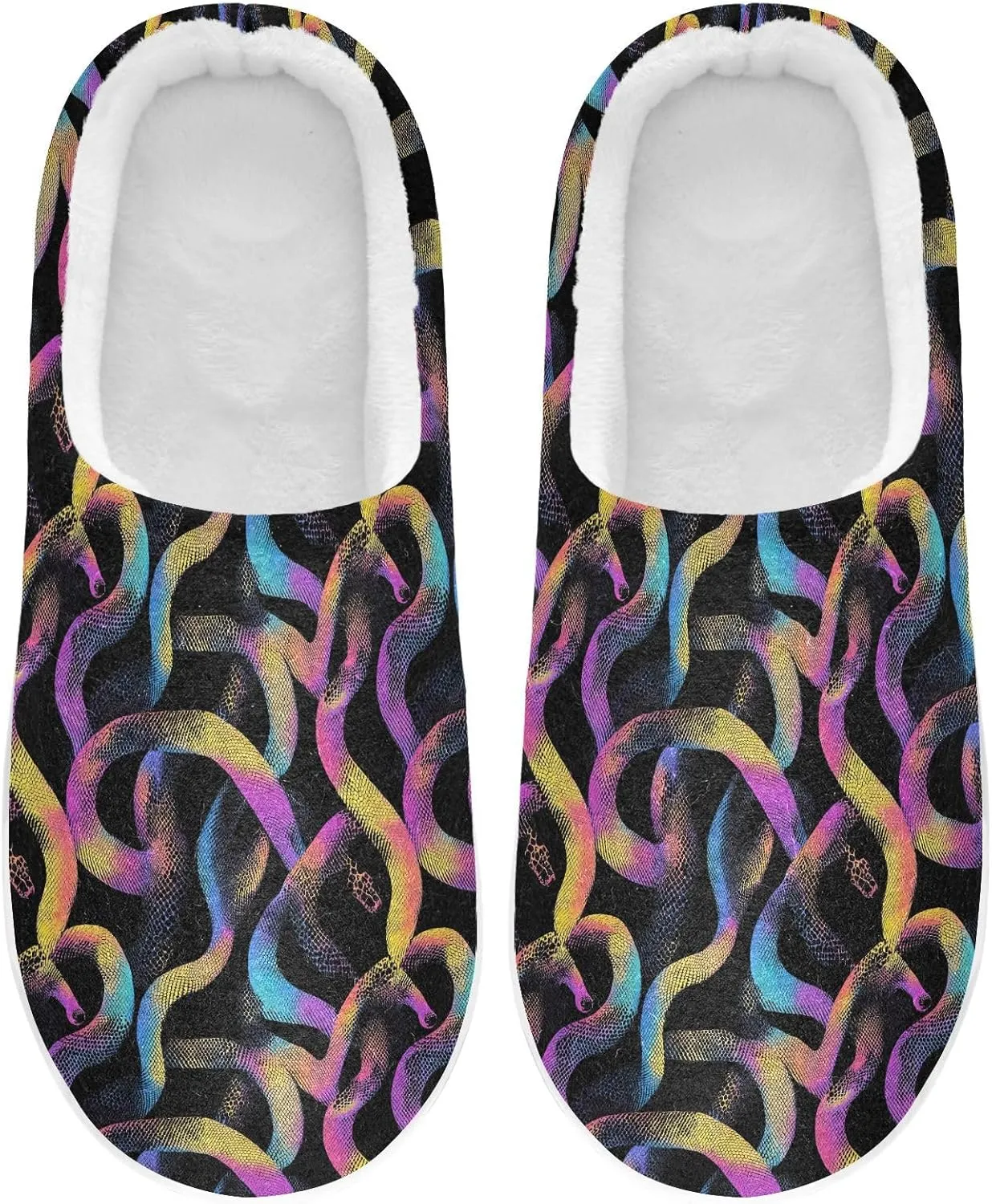 Rainbow Pastel Black Snakes Slippers for Women Men Indoor Slippers Memory Foam Fuzzy Slippers House Shoes for Indoor Outdoor Size 6/7 214B7154