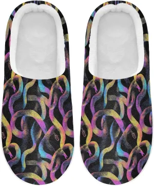 Rainbow Pastel Black Snakes Slippers for Women Men Indoor Slippers Memory Foam Fuzzy Slippers House Shoes for Indoor Outdoor Size 6/7 214B7154