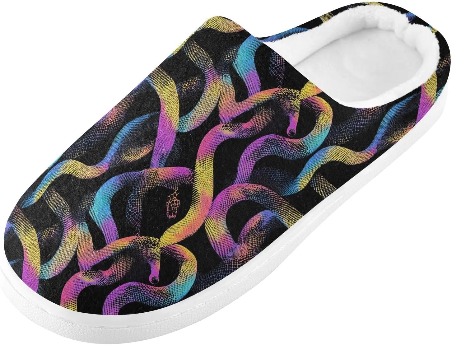 Rainbow Pastel Black Snakes Slippers for Women Men Indoor Slippers Memory Foam Fuzzy Slippers House Shoes for Indoor Outdoor Size 6/7 214B7154