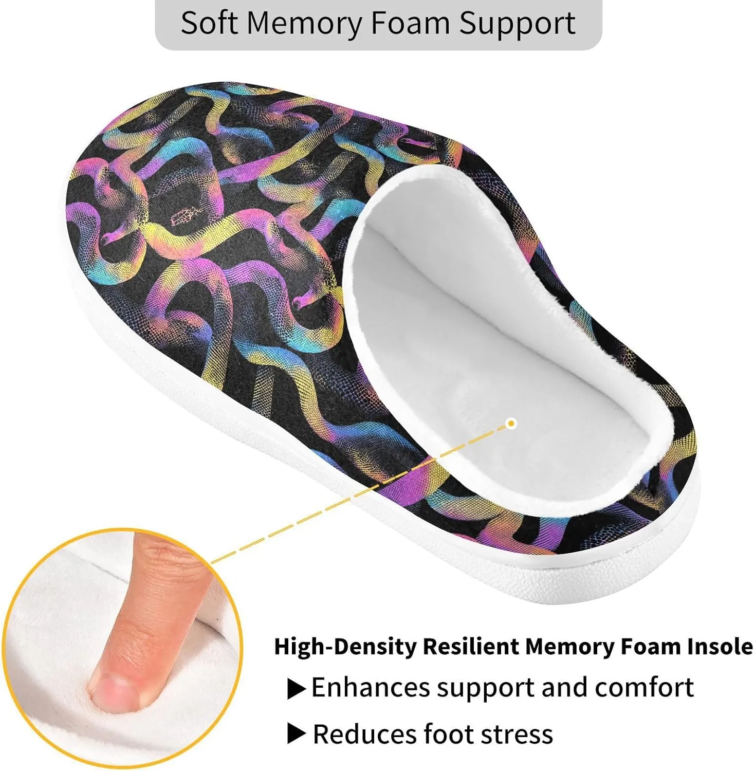 Rainbow Pastel Black Snakes Slippers for Women Men Indoor Slippers Memory Foam Fuzzy Slippers House Shoes for Indoor Outdoor Size 6/7 214B7154