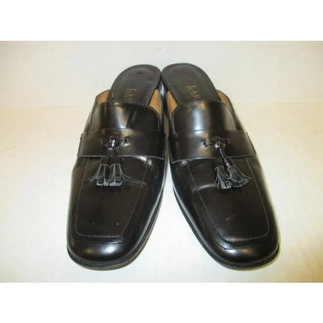 Ralph Lauren Black Square Toe Loafer Tassel Mulesslides Size Us