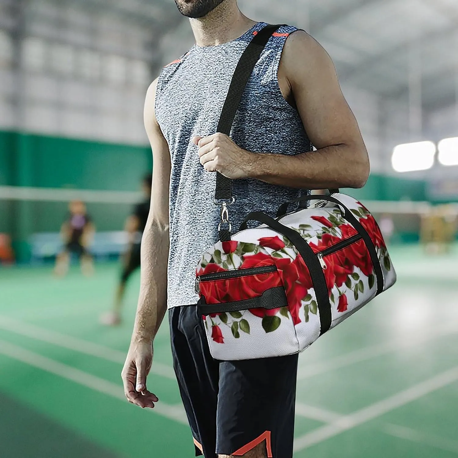 Red Roses Valentine's Day Duffel Bag with Shoe Compartment Lightweight for Travel Gym