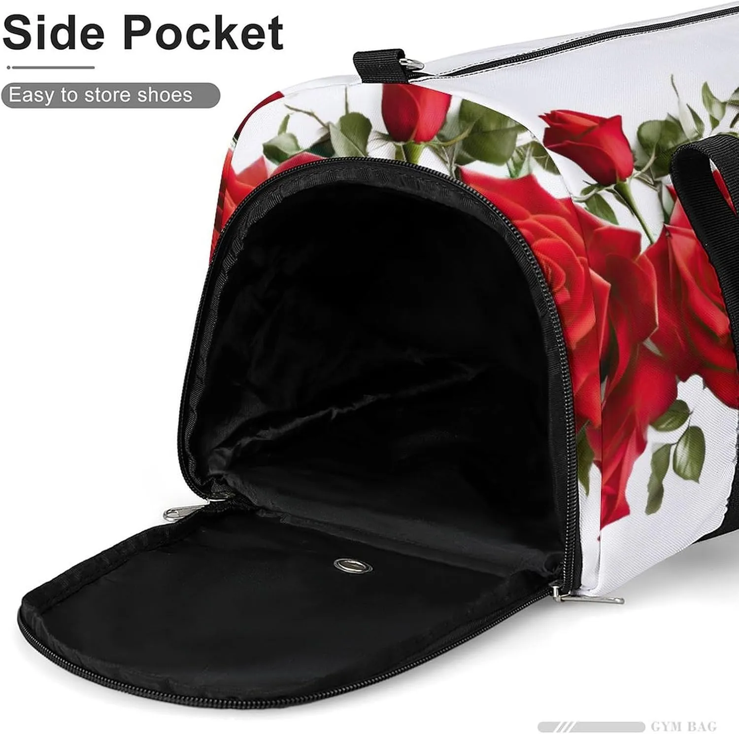 Red Roses Valentine's Day Duffel Bag with Shoe Compartment Lightweight for Travel Gym