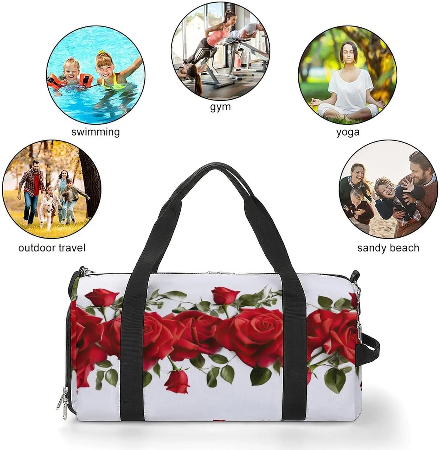 Red Roses Valentine's Day Duffel Bag with Shoe Compartment Lightweight for Travel Gym
