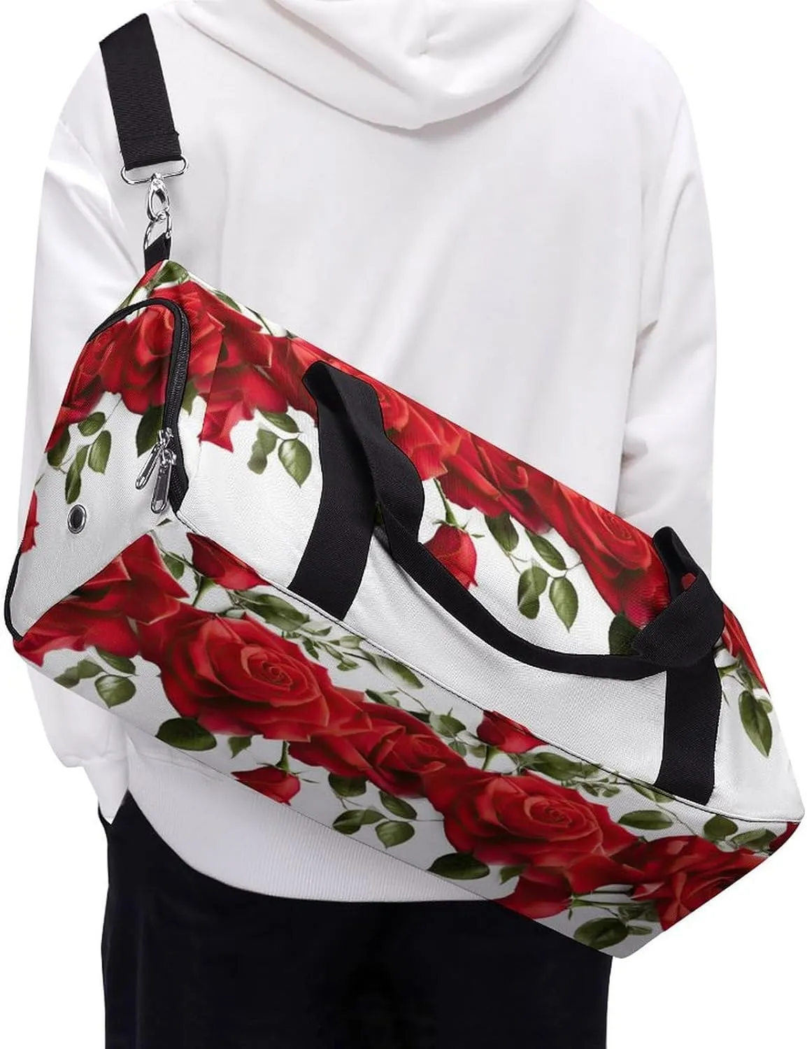Red Roses Valentine's Day Duffel Bag with Shoe Compartment Lightweight for Travel Gym