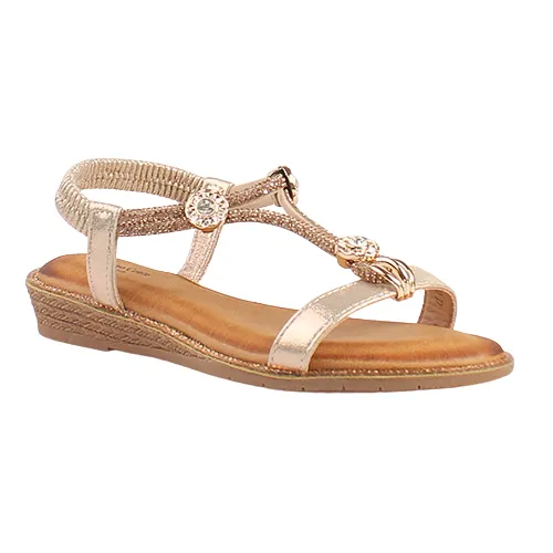 Redz Ladies Low Wedge Sandals - 3Z8923-10 - Gold