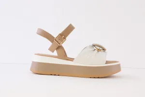 REPO - 11202 FASHON WEDGE SANDAL - WHITE/TAUPE