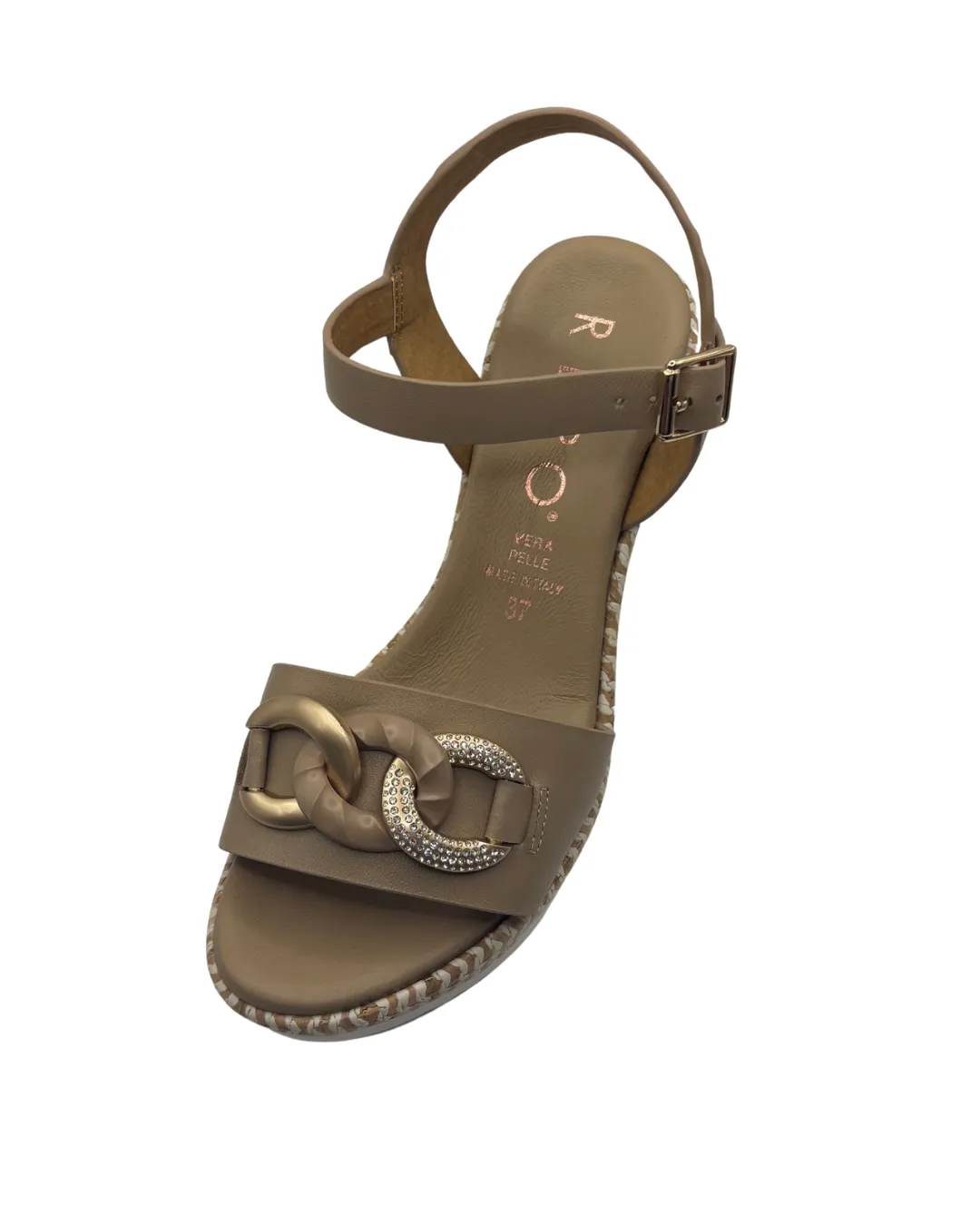 Repo Taupe Wedged Sandal with Circle Detail